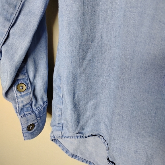J.Jill Chambray Tencel Tunic Top XS Light Blue Split Neck Minimalist Casual Fall - Picture 4 of 8